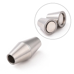 Stainless Steel Color 304 Stainless Steel Magnetic Clasps with Glue-in Ends, Bicone, Stainless Steel Color, 17x9mm, Hole: 4mm