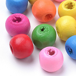 Mixed Color Natural Wood Beads, Spray Painted, Round, Lead Free, Mixed Color, 8~8.5x7mm, Hole: 2.5mm, about 3570pcs/500g