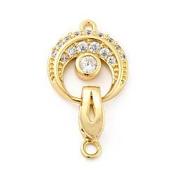 Golden Flat Round Brass Clear Cubic Zirconia Fold Over Clasps, Cadmium Free & Lead Free, Golden, Flat Round: 16.5x14.5x3mm long, Hole: 1.4mm, Clasp: 13x4.5x5mm, Hole: 2.2mm