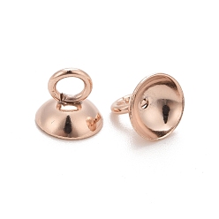 Rose Gold 201 Stainless Steel Bead Cap Pendant Bails, for Globe Glass Bubble Cover Pendants, Rose Gold, 6x6mm, Hole: 2.2mm