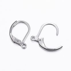 Stainless Steel Color 304 Stainless Steel Leverback Earring Findings, with Loop, Stainless Steel Color, 16x10.5x2mm, Hole: 1.5mm, Pin: 1mm