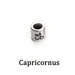 Capricorn Antique Silver Plated Alloy European Beads, Large Hole Beads, Column with Twelve Constellations, Capricorn, 7.5x7.5mm, Hole: 4mm, 60pcs/bag