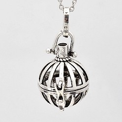 Antique Silver Hollow Brass Round Cage Pendants, For Chime Ball Pendant Necklaces Making, Antique Silver, 26x24mm, Hole: 3x8mm, inner diameter: 17mm
