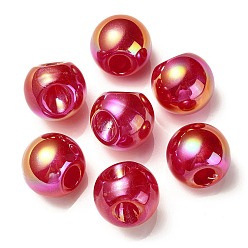 Brique Rouge Placage uv perles acryliques irisées arc-en-ciel, avec de la poudre de paillettes, ronde, firebrick, 18.5mm, Trou: 4mm
