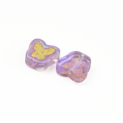 Orchid Electroplate Transparent Handmade Lampwork Beads, with Golden Plated Brass Findings, Butterfly, Orchid, 11x11x4mm, Hole: 1mm
