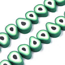 Verdemar Polímeros hechos a mano hebras de perlas de arcilla, rebanada de aguacate, verde mar, 9~11.5x8~11x4 mm, agujero: 1.6 mm, sobre 36~40 unidades / cadena, 12.60 pulgada ~ 12.80 pulgada (32~32.5 cm)