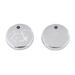Leo 316 Surgical Stainless Steel Charms, Flat Round with Constellation, Stainless Steel Color, Leo, 10x2mm, Hole: 1mm