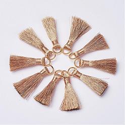 Tan Cannetille Nylon Tassel Pendant Decorations, with Iron Findings, Golden, Tan, 30~32x7x4mm, Hole: 4x5mm