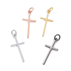 Mixed Color Brass Pendants, Long-Lasting Plated, Cross, Real 18K Gold Plated, Mixed Color, 23x10.5x0.6mm, Hole: 3.2mm