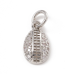 Platinum Brass Micro Pave Clear Cubic Zirconia Egg Charms, with Open Jump Rings, Platinum, 12x7x2.5mm, Jump Ring: 4.5x0.7mm, Inner Diameter: 3mm 