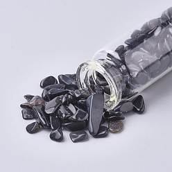 Obsidienne Bouteille en verre qui souhaitent, pour la décoration de pendentif, avec des perles d'obsidienne à l'intérieur et un bouchon en liège, 22x71mm
