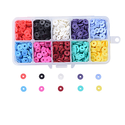 Mixed Color 10 Colors Eco-Friendly Handmade Polymer Clay Beads, Disc/Flat Round, Heishi Beads, Mixed Color, 8x0.5~1mm, Hole: 2mm, about 1520~1600pcs/box