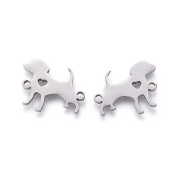 Stainless Steel Color 201 Stainless Steel Puppy Links connectors, Manual Polishing, Dog Silhouette with Heart, Stainless Steel Color, 13x16x1.5mm, Hole: 1.2mm