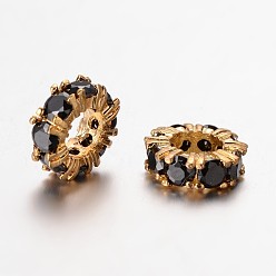Noir Gros micro en laiton anneau de trou pavent perles d'espacement de zircone cubique, or, noir, 11x4mm, Trou: 5mm