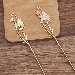 Light Gold Iron Hair Stick Findings, Alloy Flower with Loops, Light Gold, 200x21x5mm, Pin: 2.5mm
