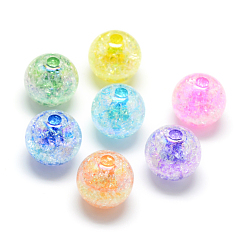 Mixed Color Crackle Style Acrylic Beads, AB Colour, Inside Color, Round, Mixed Color, 16mm, Hole: 4mm, about 225pcs/500g