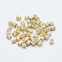 Настоящее золото 18K Латунные бусины, долговечный, без никеля , реальный 18 k позолоченный, Рифленые бусины, кубические, 2x2x2.5 мм, отверстие : 1.5 мм