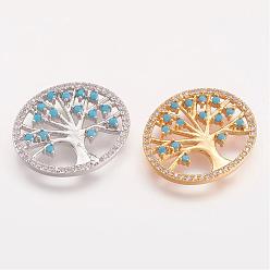 Mixed Color Brass Micro Pave Cubic Zirconia Pendants, Tree, Mixed Color, 20x24x4.5mm, Hole: 4mm