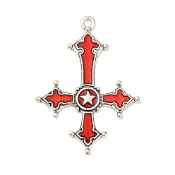 Étoile  Émail en alliage gros pendentifs, argent antique, firebrick, breloque croix, étoiles, 53.5x38.5x2.5mm, Trou: 2.8mm