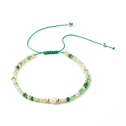 Vert Bracelets de perles tressées en fil de nylon, avec des billes de verre plaquent, perles rondes imitation perle, verte, diamètre intérieur: 2-3/8 pouce (6.1~11 cm)