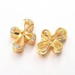 Golden Cross Brass Micro Pave Cubic Zirconia Beads, Lead Free & Nickel Free, Golden, 15x12x4mm, Hole: 2x4mm