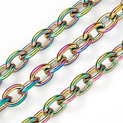 Rainbow Color Ion Plating(IP) 304 Stainless Steel Cable Chains, Unwelded, with Spool, Rainbow Color, 8x6x1.5mm, about 32.8 Feet(10m)/roll