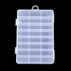 Прозрачный Пластмассовый шарик контейнеры, 24 отсеков, прямоугольные, прозрачные, 19.5x13x3.6 см, отверстие: 10x15.5 мм, отсек: 22x41 мм