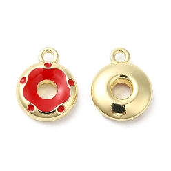 Red Alloy Enamel Charms, Donut Charm, Red, 12.5x10x3mm, Hole: 1.5mm