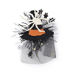Spider Halloween Theme Felt Alligator Hair Clips, with Iron Clips and Organza, for Child, Spider, 105x82x21mm