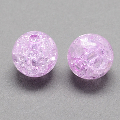 Lilac Transparent Crackle Acrylic Beads, Round, Lilac, 10mm, Hole: 2mm, about 938pcs/500g