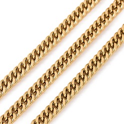 Golden Ion Plating(IP) 304 Stainless Steel Cuban Link Chains, Chunk Curb Chains, with Spool, Golden, 5x4x0.8mm, about 65.61 Feet(20m)/roll