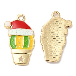 Cactus Christmas Alloy Enamel Pendants, Long-Lasting Plated, with Glitter Powder, Cadmium Free & Nickel Free & Lead Free, Golden, Cactus, 27x16x2.2mm, Hole: 1.8mm
