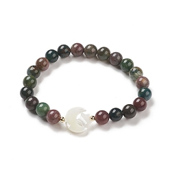 Indian Agate Natural Indian Agate & Synthetic Hematite Stretch Bracelet, Shell Moon with Star Beaded Adjustable Bracelet for Women, Inner Diameter: 2-3/8 inch(5.9cm)