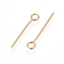 Golden 304 Stainless Steel Eye Pins, Golden, 17~18x0.6mm, Hole: 2mm