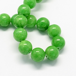Lime Green Natural Dyed Yellow Jade Gemstone Bead Strands, Round, Lime Green, 8mm, Hole: 1mm, about 50pcs/strand, 15.7 inch