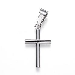 Stainless Steel Color 304 Stainless Steel Pendants, Cross, Stainless Steel Color, 27x15x3mm, Hole: 9x4.5mm