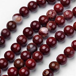 Jaspe Rouge Rouge naturel perles de jaspe brins, ronde, rouge foncé, 8mm, Trou: 1mm, Environ 48 pcs/chapelet, 14.8 pouce