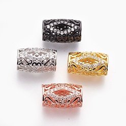 Mixed Color Brass Micro Pave Cubic Zirconia Beads, Large Hole Beads, Lead Free & Cadmium Free & Nickel Free, Long-Lasting Plated, Column, Clear, Mixed Color, 15x9mm, Hole: 5mm