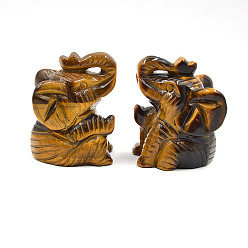 Œil De Tigre Figurines d'éléphant de guérison sculptées en œil de tigre naturel, statues de pierres de reiki pour la thérapie de méditation équilibrant l'énergie, 35x40x50mm
