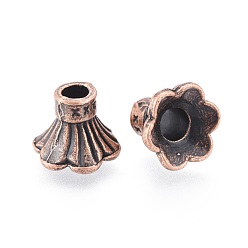 Red Copper Nickel Free & Lead Free Alloy Flower Bead Caps, Long-Lasting Plated, 6-Petal, Red Copper, 10x9mm, Hole: 3mm