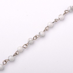Howlite Handmade Gemstone Beads Chains for Necklaces Bracelets Making, with Iron Eye Pin, Unwelded, Platinum, Howlite, 39.3 inch