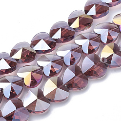 Old Rose Electroplate Glass Beads, AB Color Plated, Faceted, Heart, Old Rose, 14x14x8.5mm, Hole: 1mm