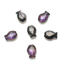 Negro Perlas de vidrio transparentes, pescado, negro, 10x14 mm, agujero: 1.2 mm