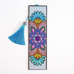 Flower DIY Diamond Painting Kits For Bookmark Making, including Bookmark, Tassel, Resin Rhinestones, Diamond Sticky Pen, Tray Plate and Glue Clay, Rectangle with Mandala Pattern, Flower Pattern, 210x60mm