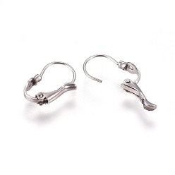 Stainless Steel Color 304 Stainless Steel Leverback Earring Findings, with Loop, Stainless Steel Color, 16x11x3.5mm, Hole: 1mm, Pin: 0.7mm