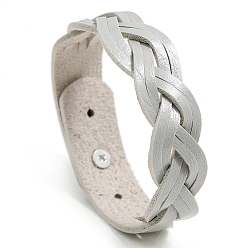 Silver Imitation Leather Braided Cord Bracelets, with Alloy Finding, Silver, 8-7/8 inch(22.5cm)