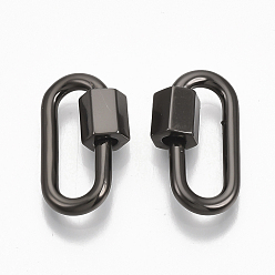 Черный Цвет Металла Латунные подвески с карабином, для изготовления ожерелий, овальные, металлический черный , 20x11.5x2 мм, Винт: 6.5x6.5 мм
