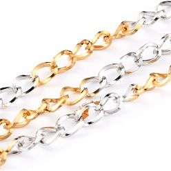 Golden & Stainless Steel Color Two Tone 304 Stainless Steel Curb Chains, Twisted Chains, Unwelded, with Spool, Golden & Stainless Steel Color, 6x4x2mm, 32.8 Feet(10m)/roll