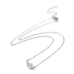 Stainless Steel Color Brass Micro Pave Clear Cubic Zirconia Pendant Necklaces, with 304 Stainless Steel Cable Chains, Heart, Stainless Steel Color, 18.5 inch(47cm)