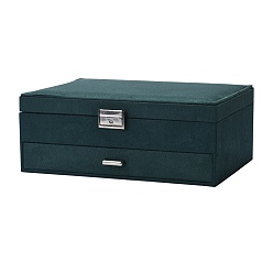 Sea Green Velvet & Wood Jewelry Boxes, Portable Jewelry Storage Case, with Alloy Lock, for Ring Earrings Necklace, Rectangle, Sea Green, 27.3x19.5x10.3cm